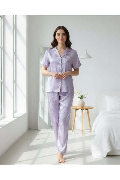 REDTAG Women Lilac Jacquard Short Sleeve Pyjama Set
