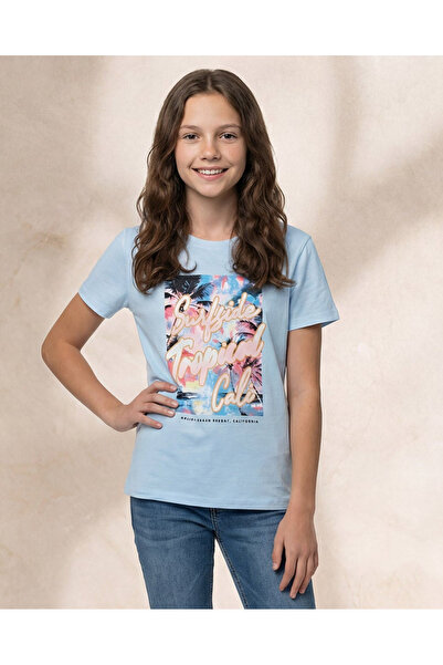 REDTAG Senior Girls Light Blue Graphic T Shirt