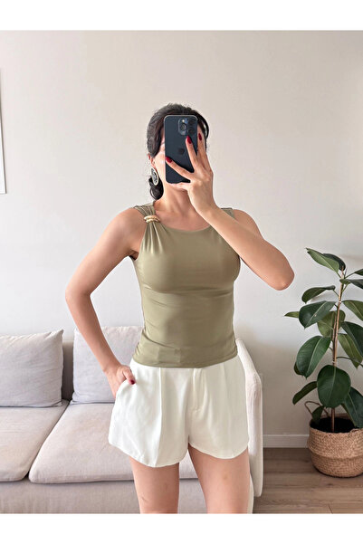 Zoom Butik Omuz Aksesuar Halter Crop - YEŞİL