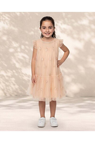 REDTAG Girls Gold Embroidered Butterfly Dress