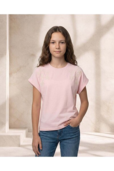 REDTAG Senior Girls Pale Pink Embroidered Extended Sleeve Top