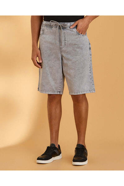 REDTAG Men Grey Denim Shorts
