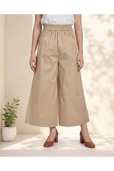 REDTAG Women Beige Wide Leg Pleated Pants
