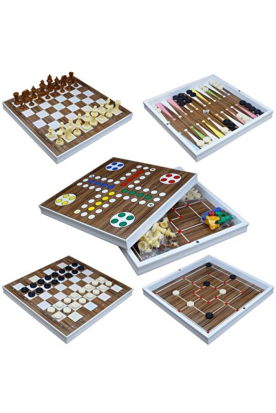 Empressco Tamamen Doğal Ahşap 5'li Oyun Seti - Tavla - Dama - Kızma Birader -...
