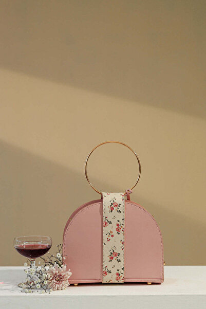 AMBRE Blush Bloom Pink Mini Handbag with Scarf Handle – Elegant Designer Even...