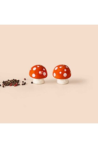 Evidea Kitchen Mantar Desenli Seramik Tuzluk Biberlik - Renkli