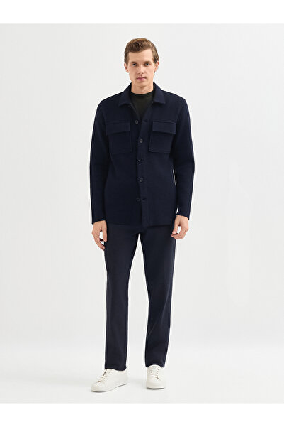 Karaca Lacivert Pamuk Yün Karışımlı Düğmeli Triko Ceket