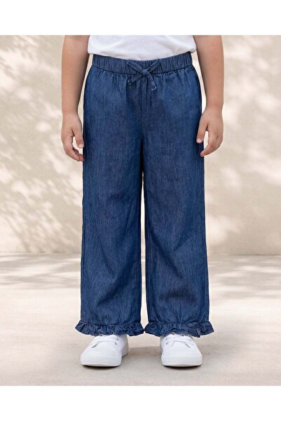 REDTAG Girls Blue Plain Wide Leg Pull-On Trousers