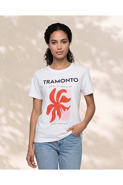 REDTAG Women White Printed T-Shirt
