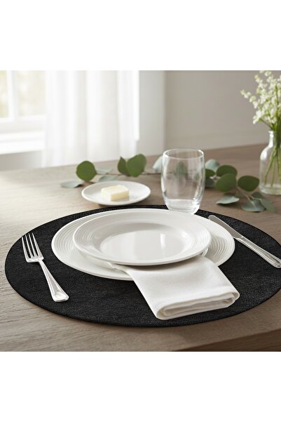 PALS TEKSTİL Deri Amerikan Servis / 1 Adet / Supla / Placemats / 34x34 Yuvarl...