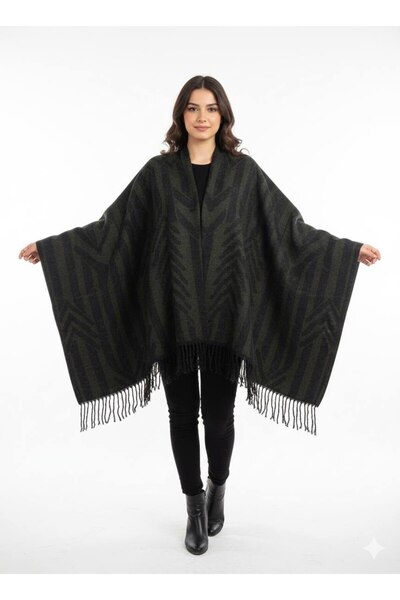 ALDAIYR Kadın Kışlık Çift Taraflı Panço Omuz 140x140