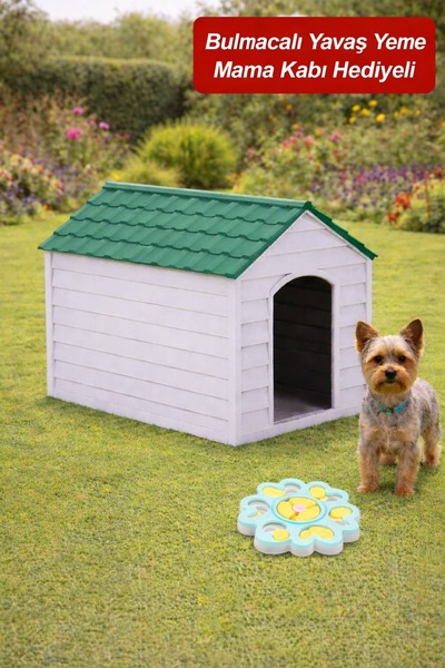 Alezy 5100 Plastik Küçük Boy Kedi ve Köpek Kulübesi (Bulmacalı Yavaş Yeme Mam...