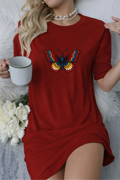 HOFFNUNG Unisex Short Sleeve Round Neck Colored Butterfly Solid Color Long Ts...