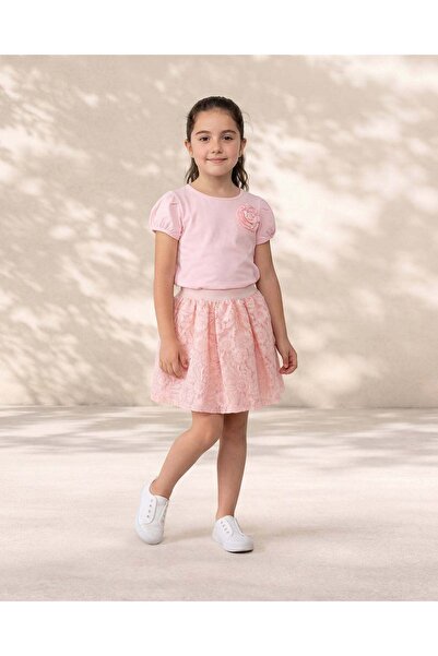 REDTAG Girls Pink T-Shirt and Lace Skirt Set