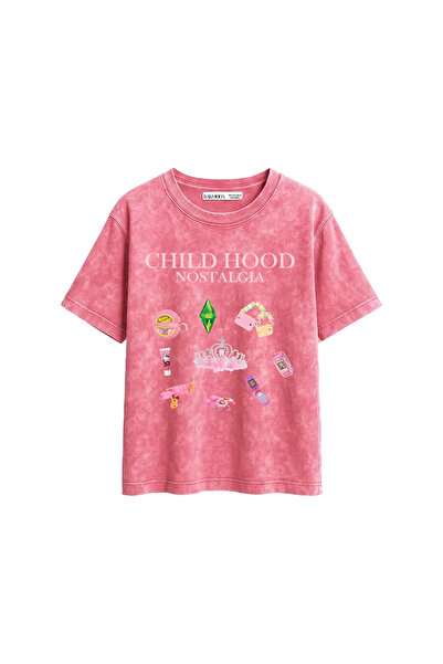 CİNEMA MODA Childhood Nostalgia cu imprimeu Tricou roz pentru femei, cu croia...