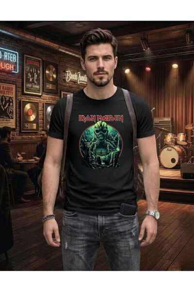 Erkek Iron Maiden Rock Metal Grubu Baskılı Pamuklu T-shirt