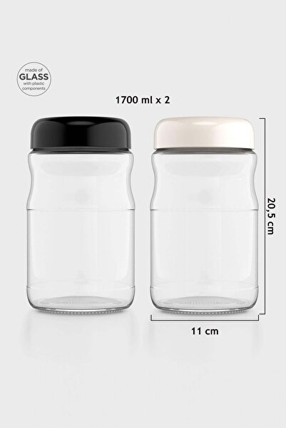 Renga Mono 1700 ml Set of 2 Glass Jars 131076 Black-Beige