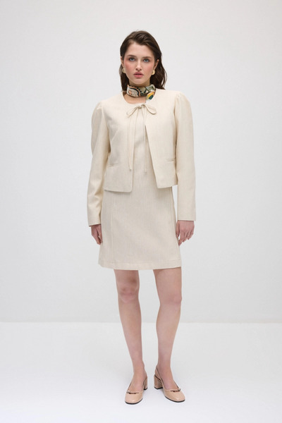 Gusto Bağcıklı Koton Bolero Ceket - Ekru