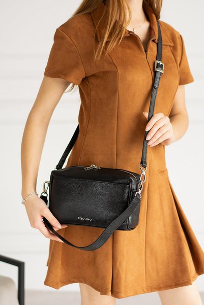 PIEL LINO Women's Genuine De Leather Muz and Chap Crossbody Bag 038-D Black