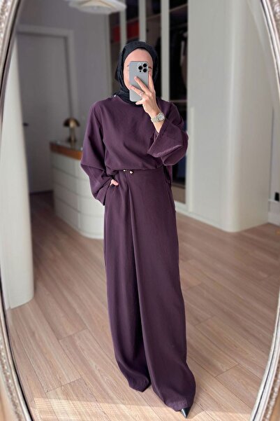Ka Hijab Double-Breasted Casual Suit with Pants - Plum