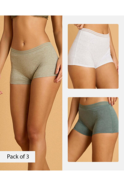 REDTAG Women Assorted 3 Pack Cotton Blend Boxer Briefs