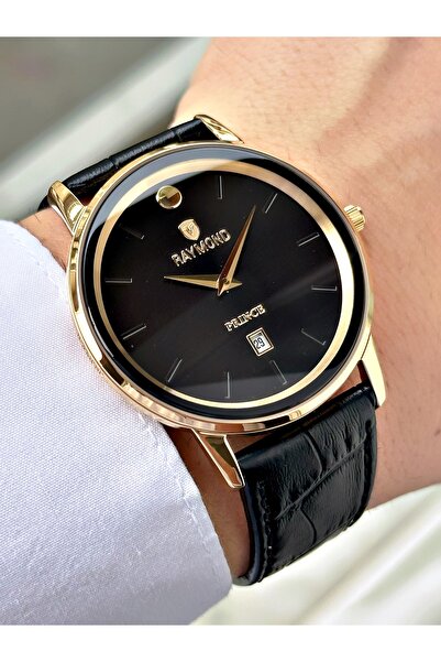 Raymond Black Color 5 Atm Waterproof Steel Case Men's Wristwatch with Calenda...