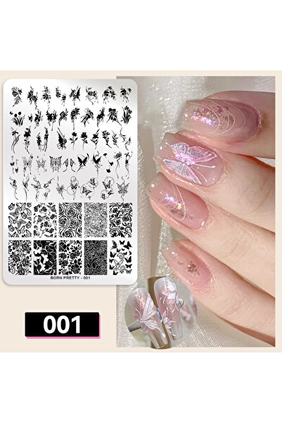 Choice9 001 BORN PRETTY ألواح ختم أظافر فرنسية كلاسيكية قماش منقش، تصميم سهل،...
