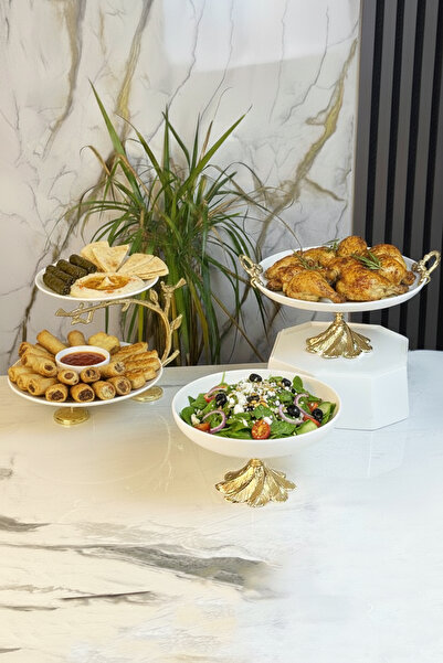 MAY HOME طقم تقديم أدوات المائدة المكون من 3 قطع مع مقابض باللون الذهبي