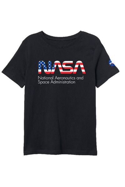 Nasa Tricou băieți, MS, bumbac, National Aeronautics, negru
