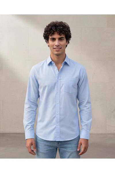 REDTAG قميص رجالي رسمي أزرق كلاسيكي بياقة