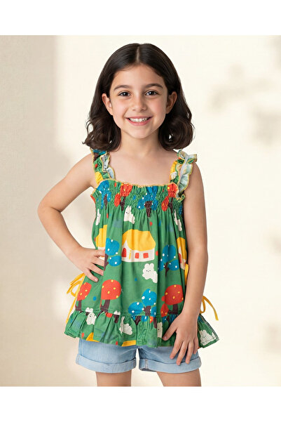 REDTAG Girls Green Printed Sleeveless Top