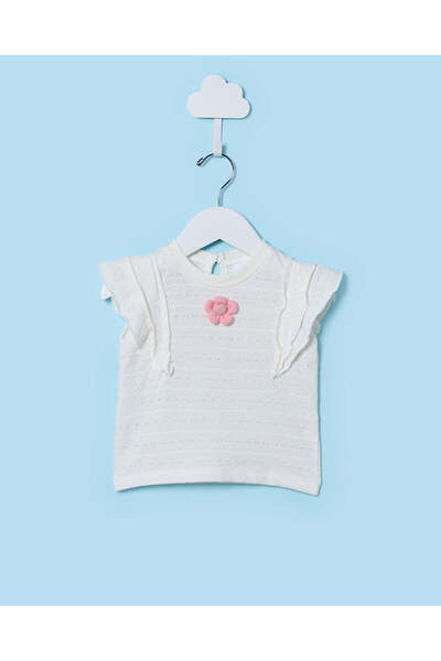REDTAG Infant Girls White Jacquard Blouse With 3D Flower