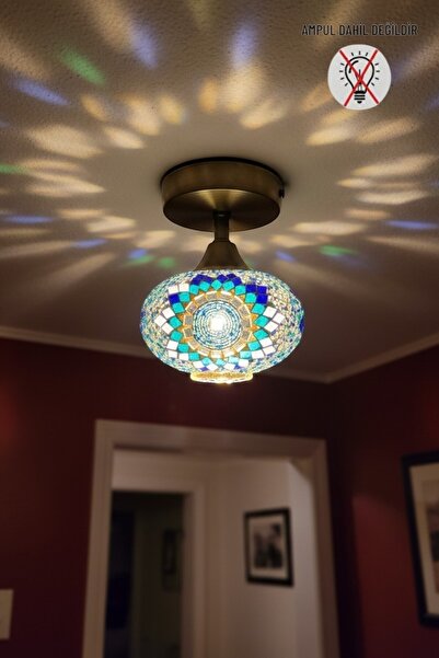 Bamyum Noura Mozaik-E Renkli Cam Tekli Plafonyer Eskitme Piramit Tepe Başlık ...