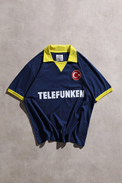 Overdrive Retro Sarı Lacivert 1980 Regular Fit Futbol Forması