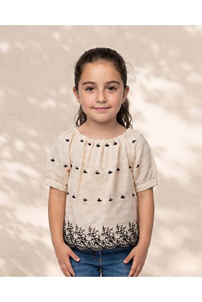 REDTAG Girls Beige Schiffli Tunic Top