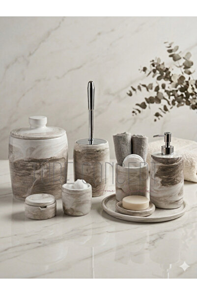 Ture Concept Kahverengi mermer görünümlü banyo seti