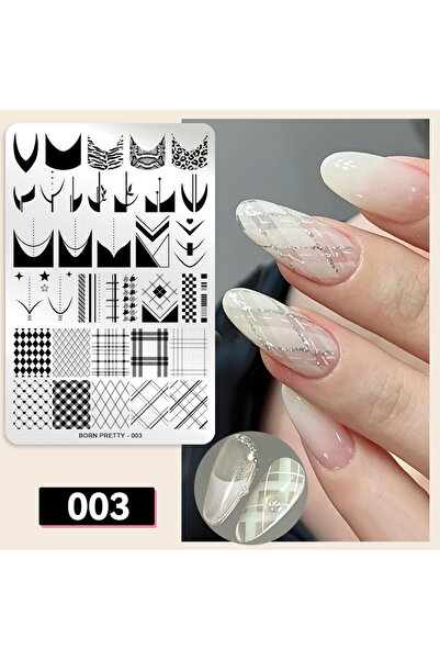 Choice10 003 BORN PRETTY ألواح ختم أظافر فرنسية كلاسيكية قماش منقش، تصميم سهل...
