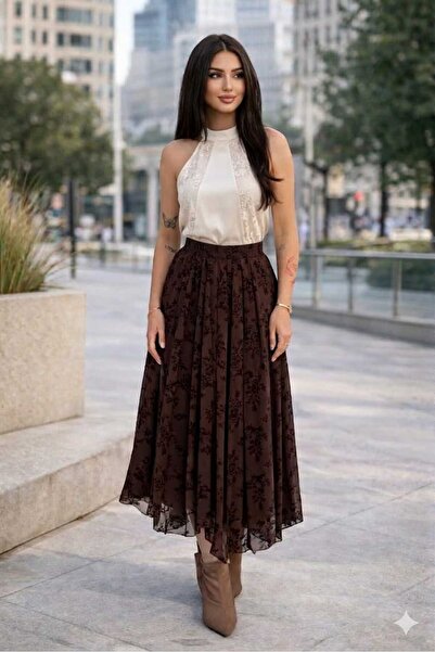 MissPul Fusta Asimetrică Flocată cu imprimeu cu căptușeală tul