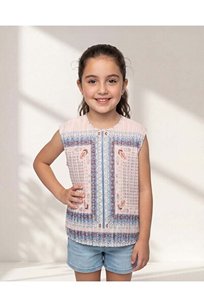 REDTAG Senior Girls White and Pink Placement Print Pleated Top