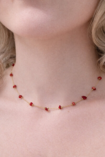 Vinlora Design Natural Red Coral Stone Necklace with Chain – Handmade Elegant...
