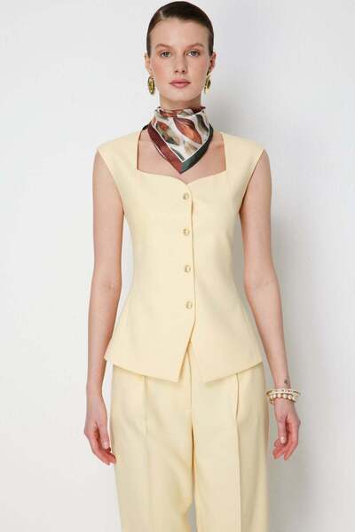 Ekol Kare Yaka Metal Düğmeli Yelek