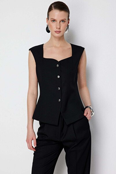 Ekol Kare Yaka Metal Düğmeli Yelek