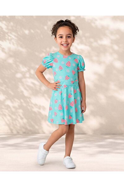 REDTAG Girls Mint Green Strawberry Print Swim Dress Set