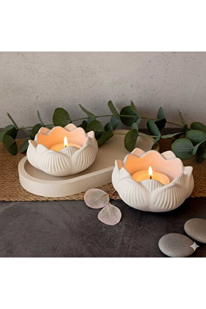 MERCANN Lotus Çiçeği Dekoratif Obje -Biblo Mumluk Üçlü Set