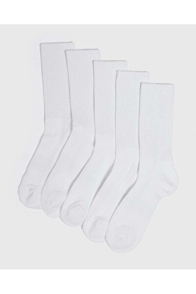 REDTAG Senior Boys White Plain Ankle-Length Socks Pack (Pack of 5)