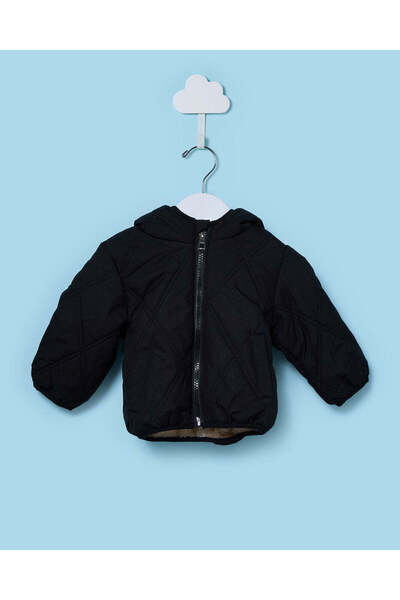 REDTAG Infant Boys Black Hooded Jacket