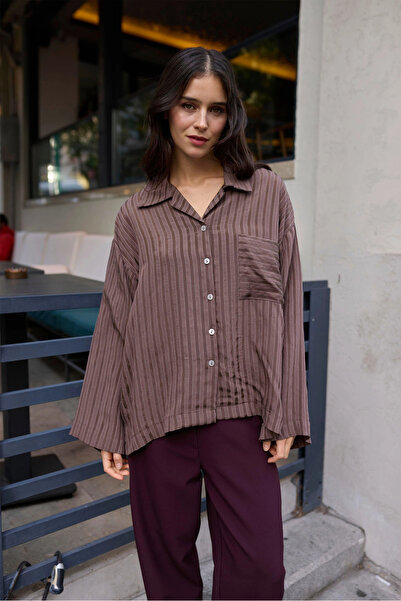 Myra Striped Brown Oversized Shirt