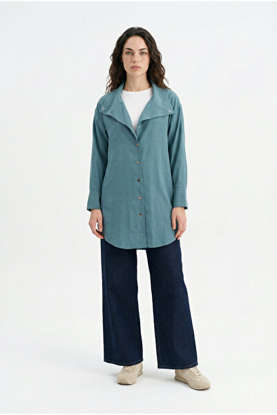 ALLDAY Green collar detail buttoned shirt