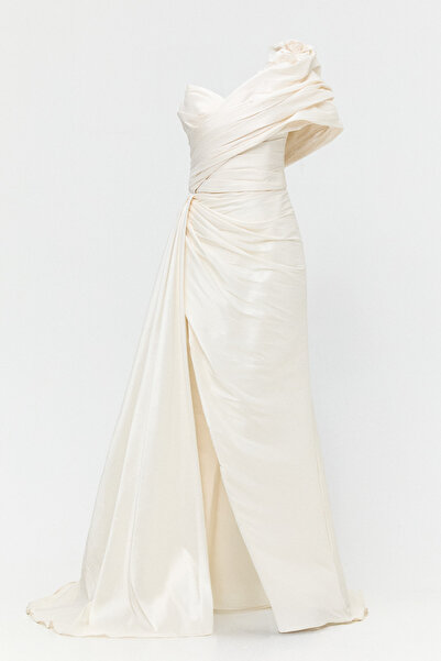 Setrms Çiçek Aplikeli Drapeli Abiye Elbise