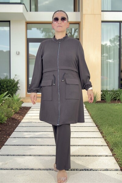 yagmurberen Zipper and Ruched Pocket Jacket with Elastic Waist Pocket Pockete...